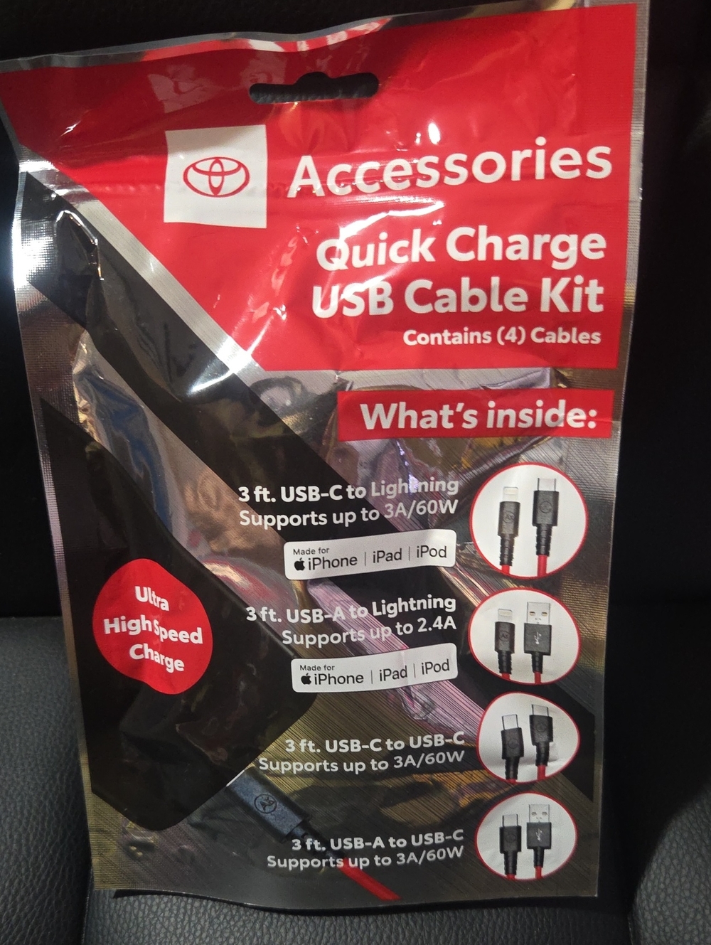 Toyota Accessories Quick Charge USB Cable Kit - Red & Black